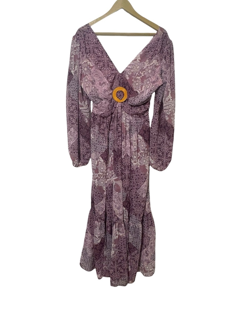 Jessica Simpson Sz Large Purple Paisley Puff Sleeve Maxi Dress Whimsigoth Fairy